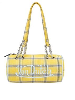 Von Dutch Yellow Plaid Barrel Bag EUC Chain Straps (MSRP $99) with dust bag